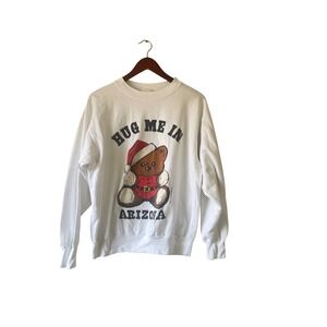 Vintage 1994 Christmas Santa‎ Bear Sweatshirt White Large Made in USA